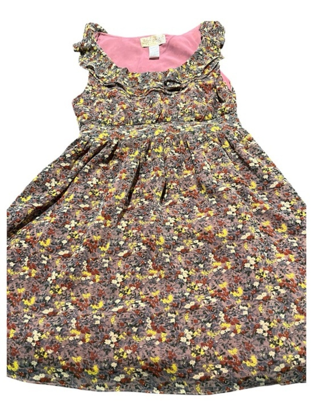 Francesca's Collections Pink Multi Floral Ruffle Dress